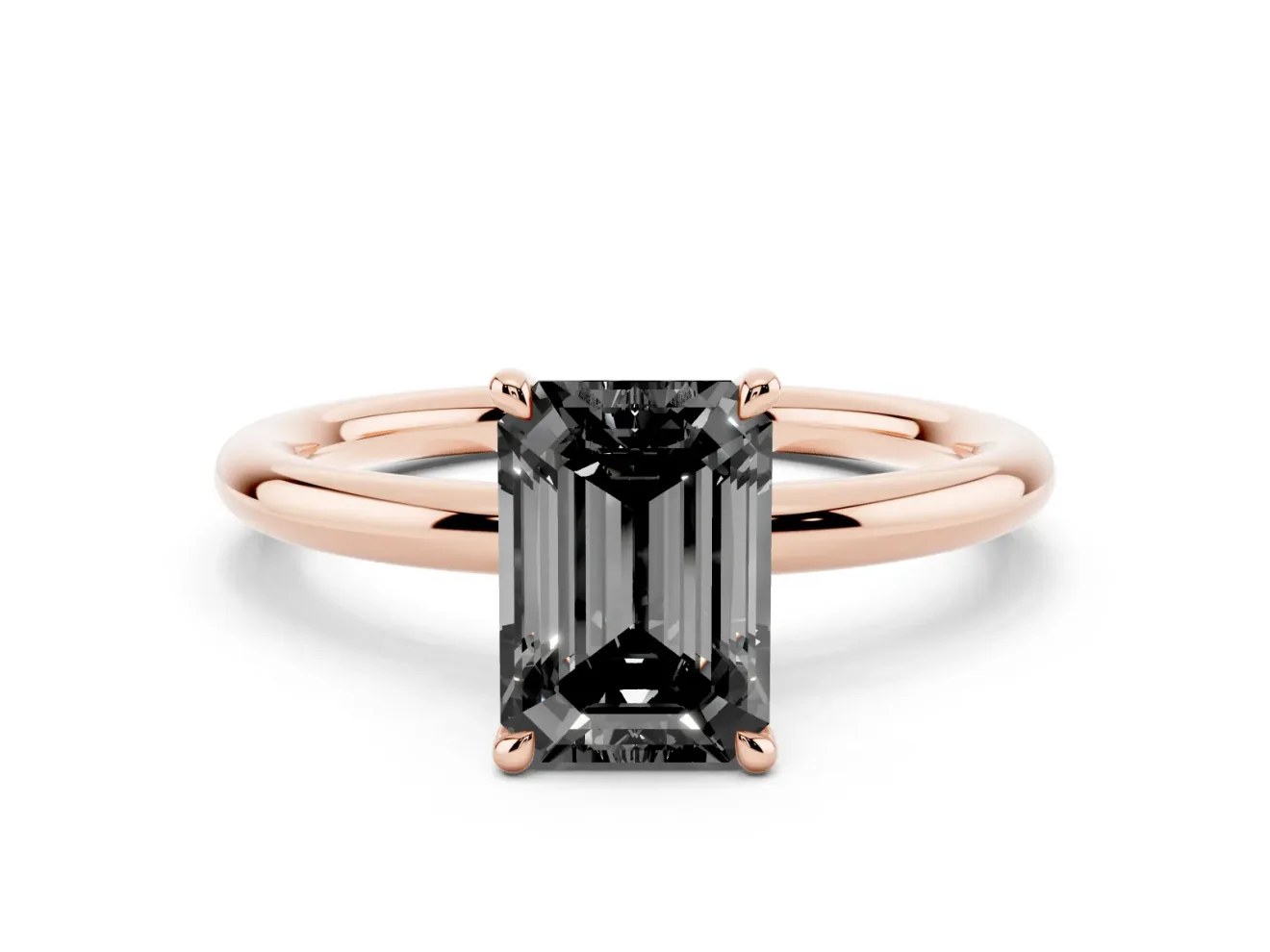 Emerald Cut Hidden Halo Engagement Ring Setting for a Black Center | Thin Plain Band | Rose Gold