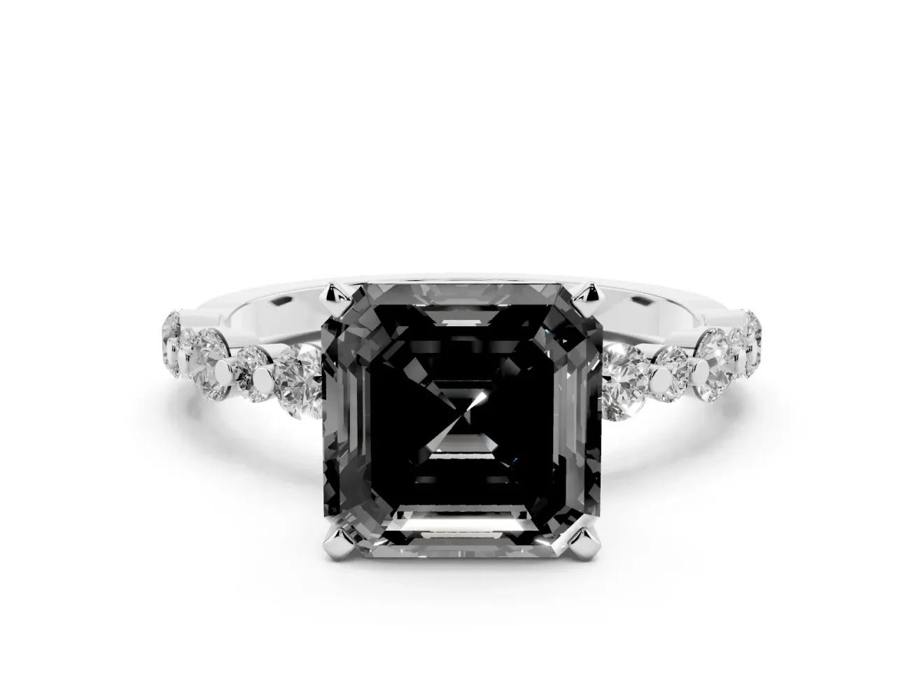 Asscher Cut Pavé Engagement Ring Setting for a Black Center | Alternating Accents | Platinum