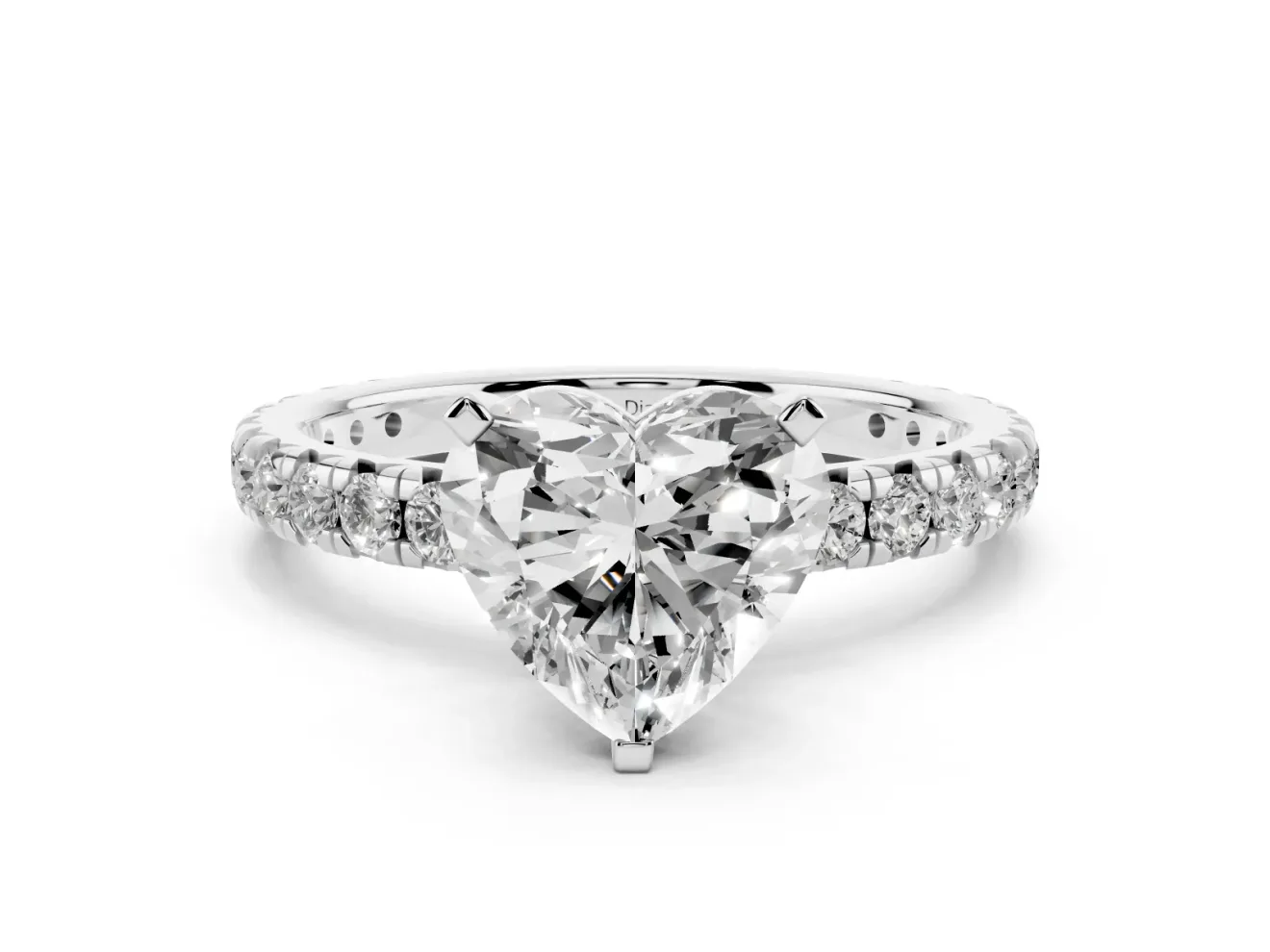 Heart-Shaped Pavé Solitaire Engagement Ring Setting | Shared Prong Band | Sterling Silver