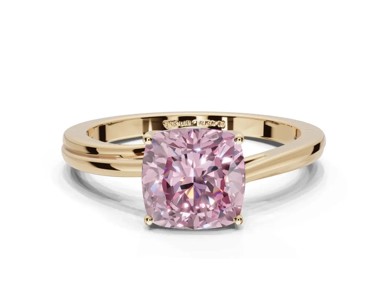 Cushion Cut Bypass Solitaire Engagement Ring Setting for a Fancy Pink Lab-Grown Diamond | Yellow Gold