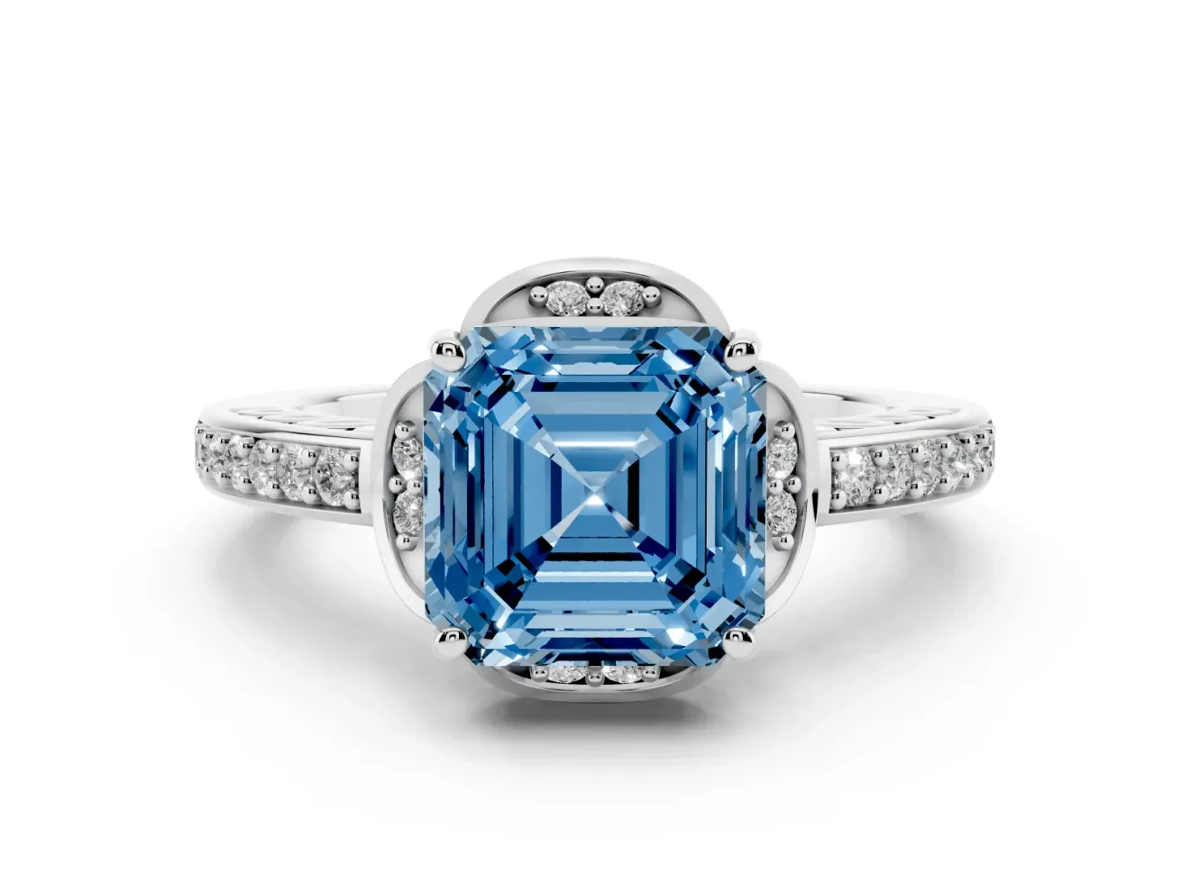 Asscher Cut Floral Pavé Engagement Ring Setting for a Fancy Blue Lab-Grown Diamond | Platinum