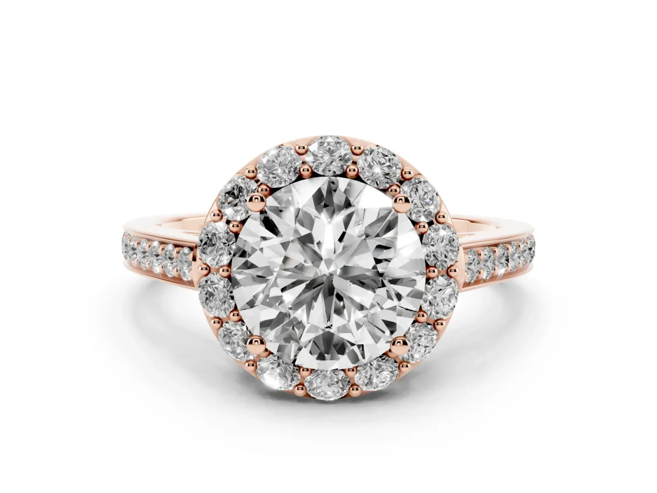 Round Floral Halo Engagement Ring Setting | Large Round Accents | Rose Gold