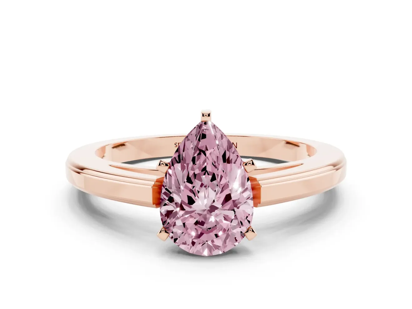 Fancy Pink Pear Cut Diamond Solitaire Ring Set in Rose gold with Prong Setting and Classic Band