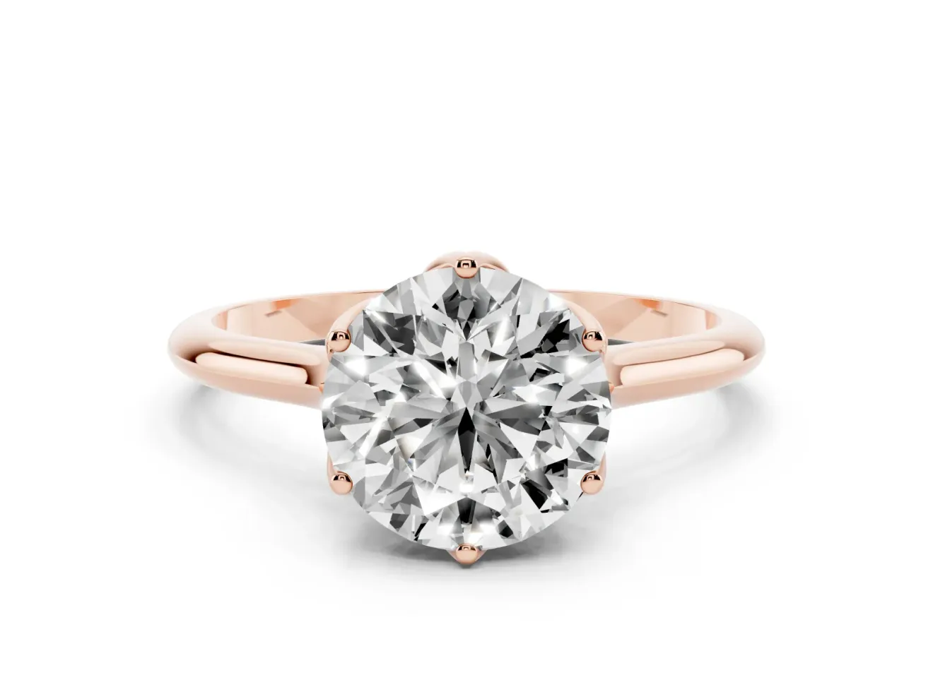 Round Cut Diamond Solitaire Cathedral Ring Set in Rose gold with Prong Setting