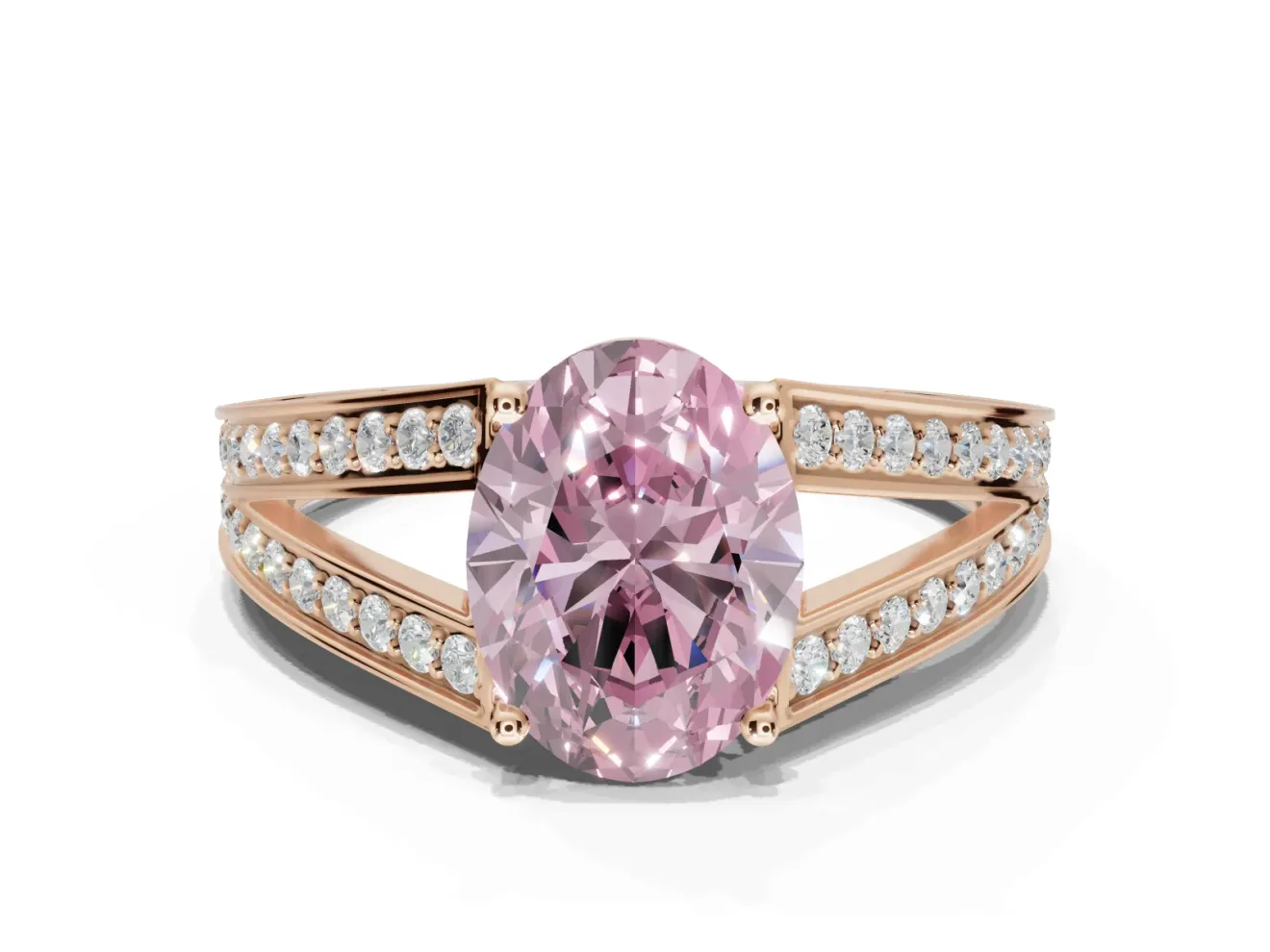 Oval Split Shank Pavé Engagement Ring Setting for a Fancy Pink Lab-Grown Diamond | Rose Gold