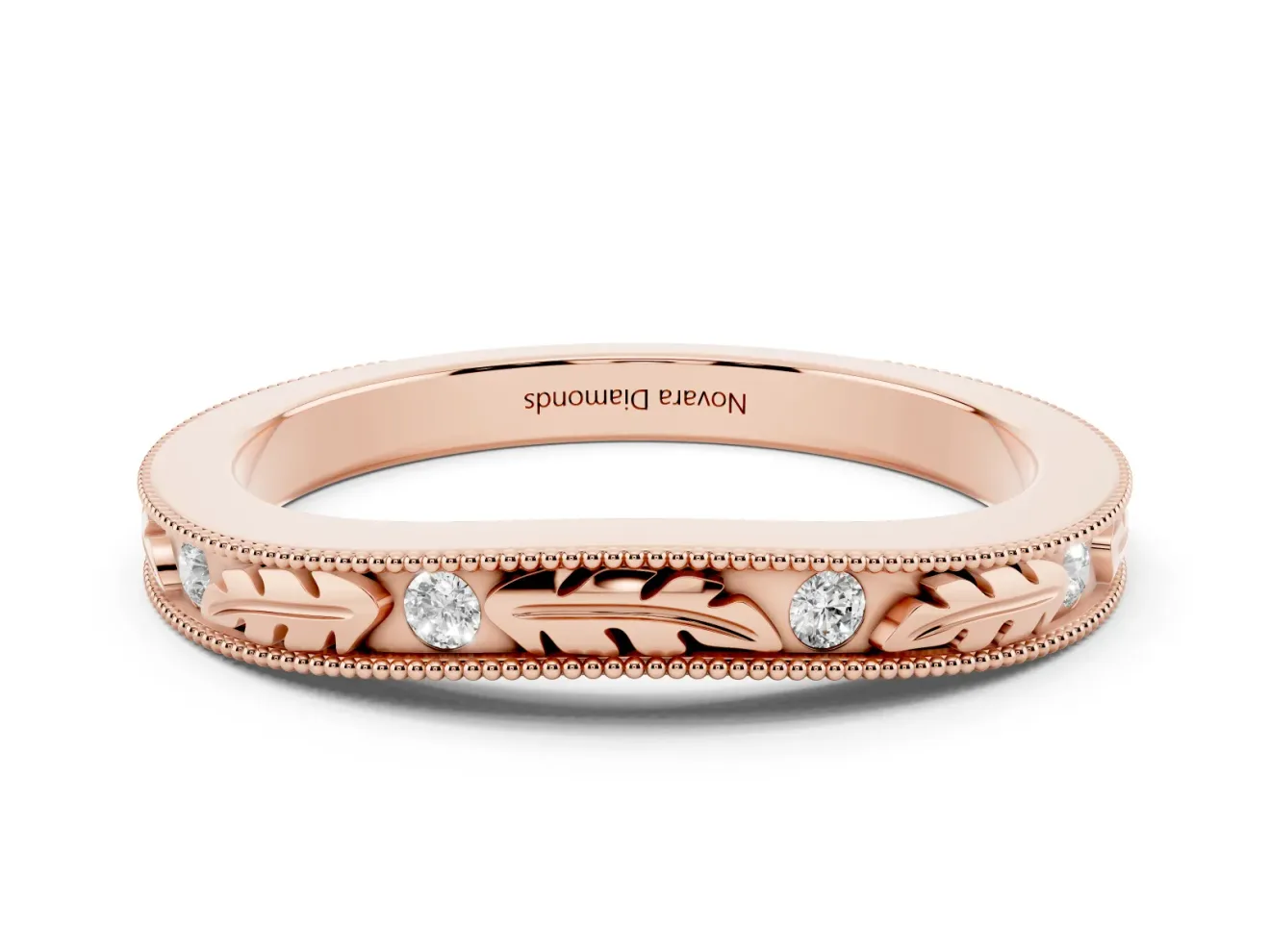 Round Diamond Bezel Eternity Band Set in Rose gold with Milgrain Detailing