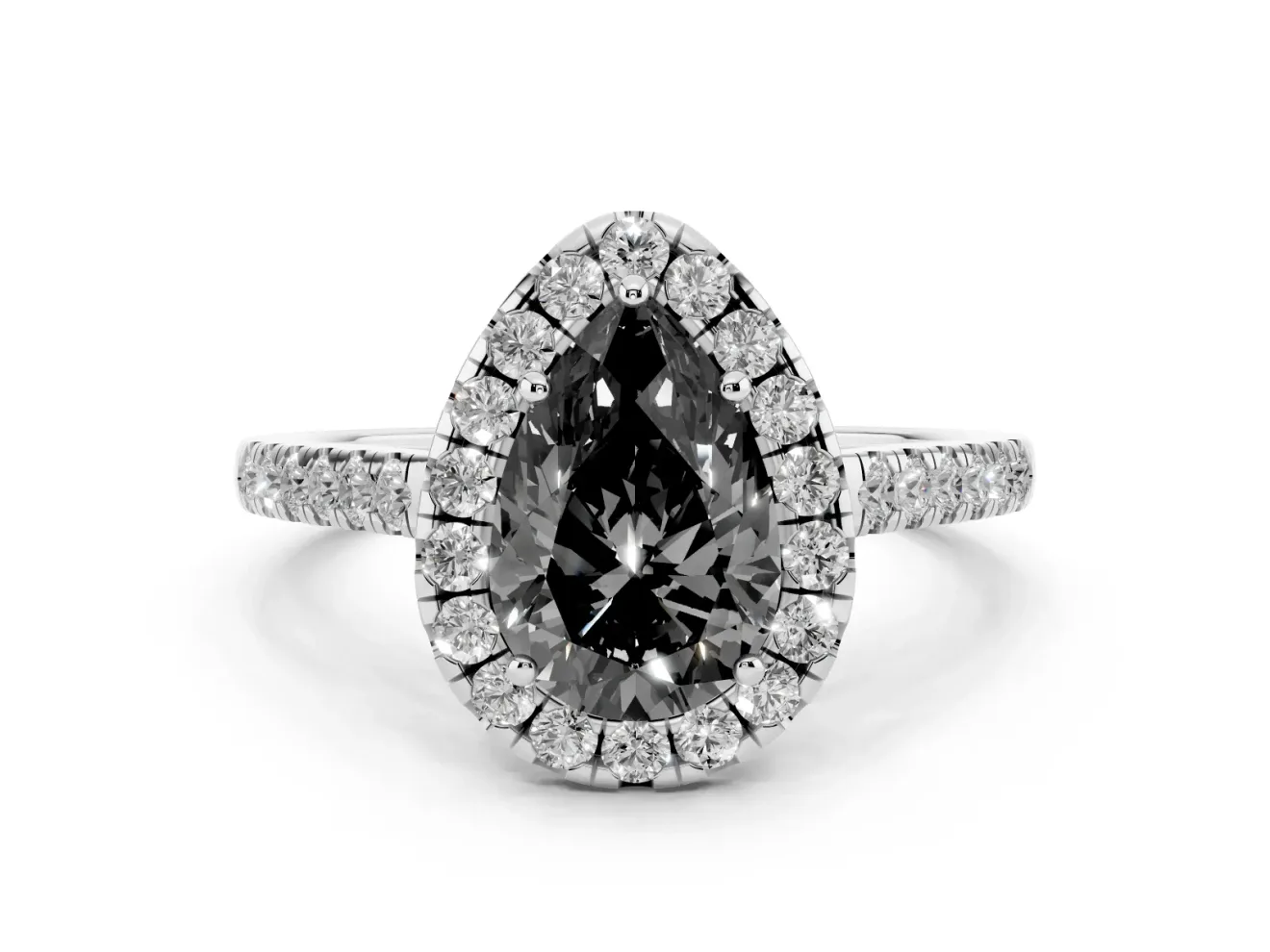 Pear-Shaped Halo Engagement Ring Setting for a Black Center | Pavé Shoulders | Platinum