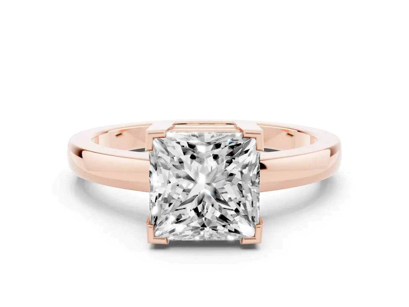 Princess Cut Solitaire Engagement Ring Setting | Flat Tab Prongs | Rose Gold