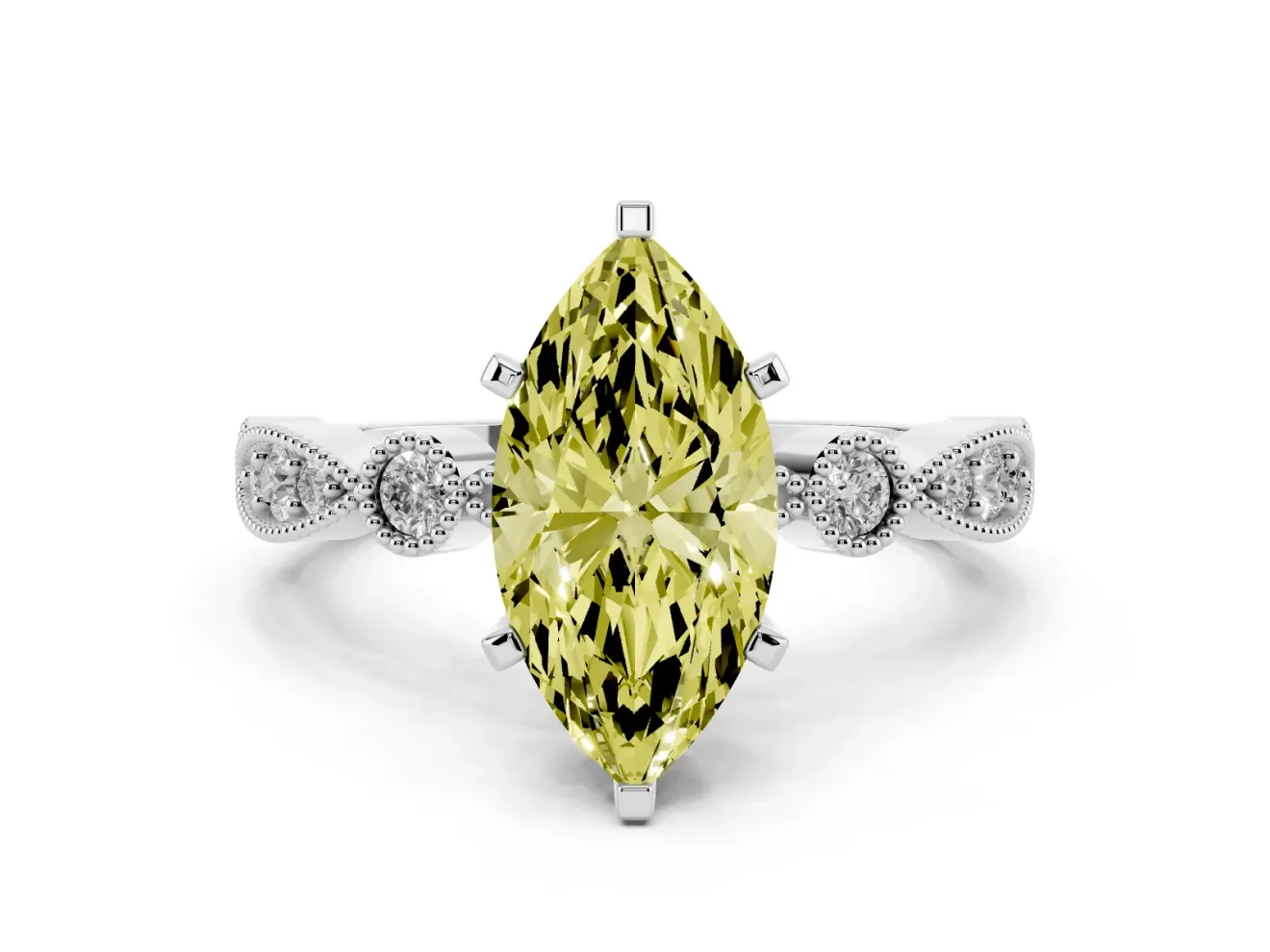 Marquise Vintage Engagement Ring Setting for a Fancy Yellow Lab-Grown Diamond | Sterling Silver