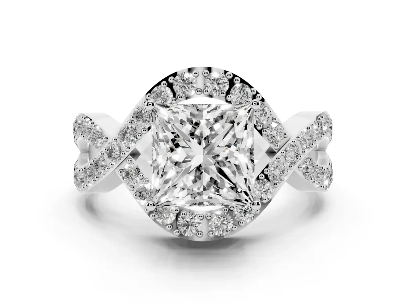 Princess Cut Infinity Twist Pavé Engagement Ring Setting | Crossover Ribbons | Sterling Silver