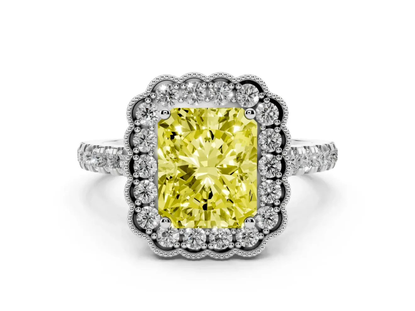 Radiant Cut Halo Engagement Ring Setting for a Fancy Yellow Lab-Grown Diamond | Sterling Silver - Design NV-24763