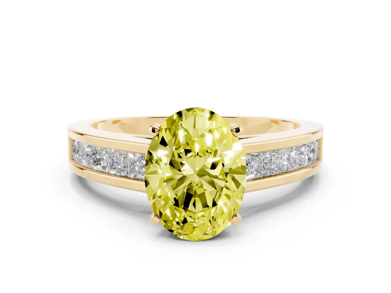 Oval Channel Engagement Ring Setting for a Fancy Yellow Lab-Grown Diamond | Yellow Gold