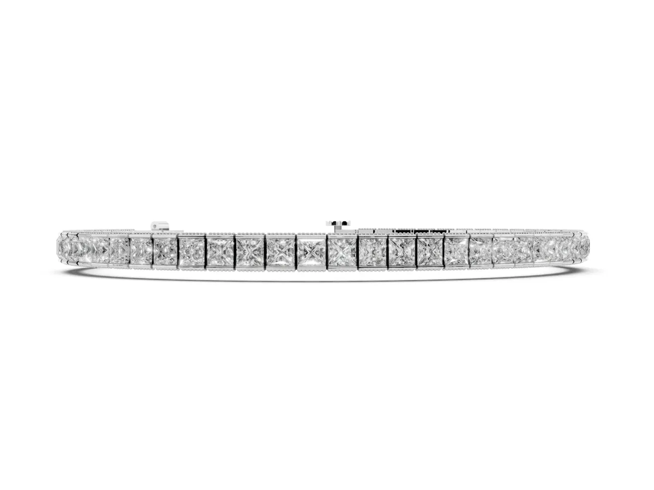 Princess Cut Diamond Channel Set Tennis Bracelet Set in White gold with Box Clasp