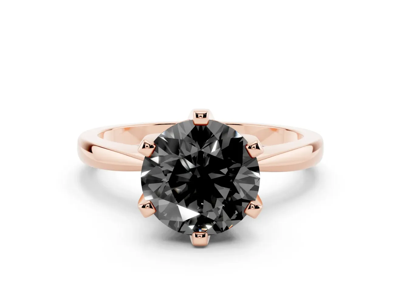 Fancy Black Round Cut Diamond Solitaire Engagement Ring Set in Rose gold with Slim Tapered Solitaire Band