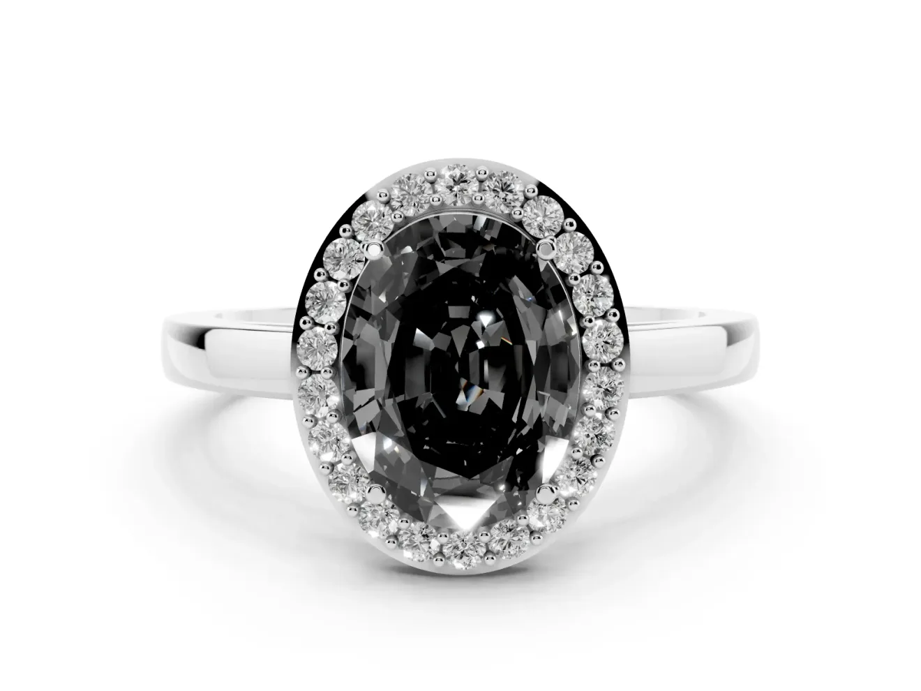 Fancy Black Oval Cut Diamond Halo Ring Set in Platinum with Solitaire Band and Prong Setting