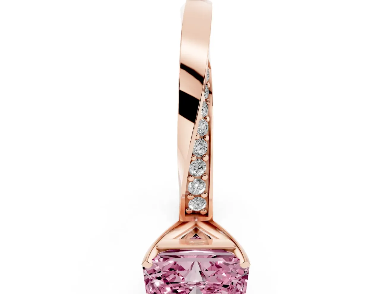 Radiant Cut Twisted Pave Engagement Ring Setting for a Fancy Pink Lab-Grown Diamond | Ribbon Band | Rose Gold