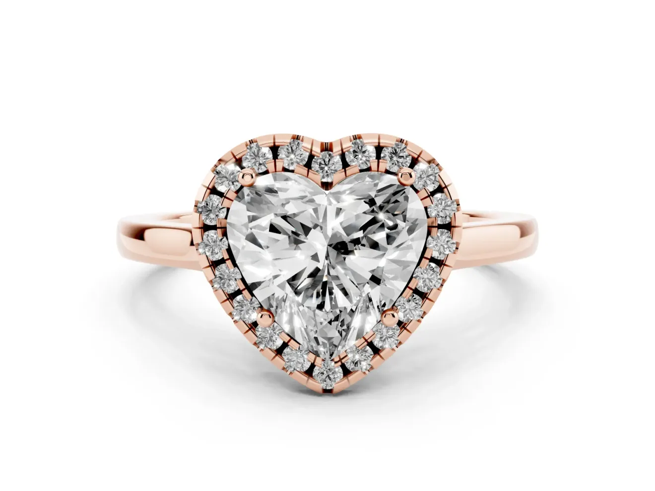Heart-Shaped Halo Engagement Ring Setting | Flat Tapered Band | Rose Gold