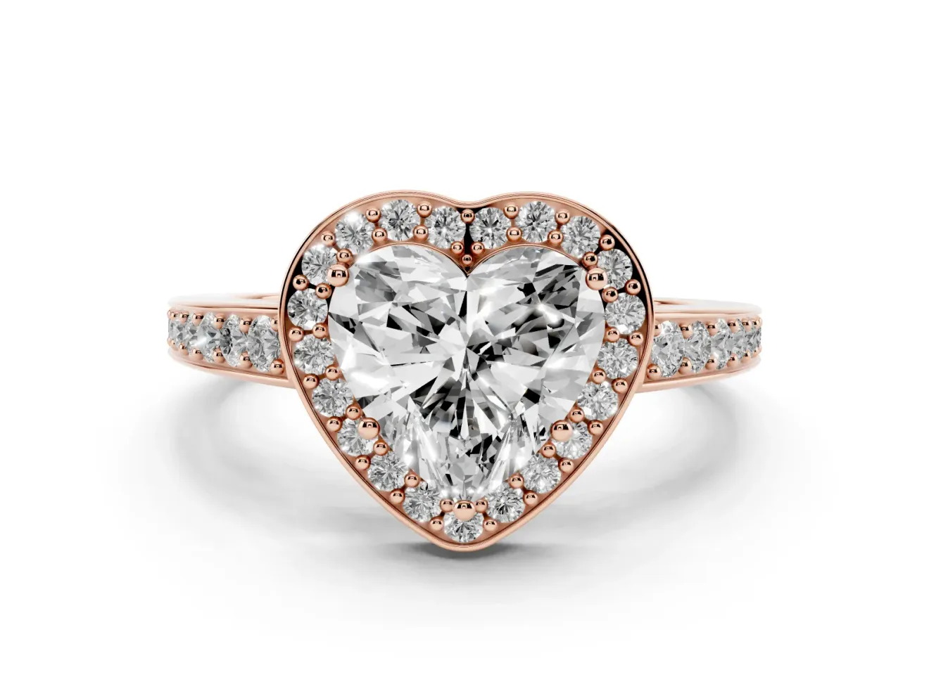 Heart-Shaped Framed Halo Engagement Ring Setting | Graduated Pavé Band | Rose Gold