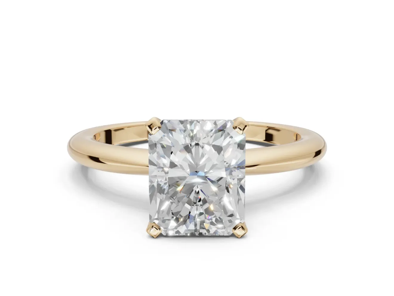 Radiant Cut Solitaire Engagement Ring Setting | Tapered Plain Band | Yellow Gold
