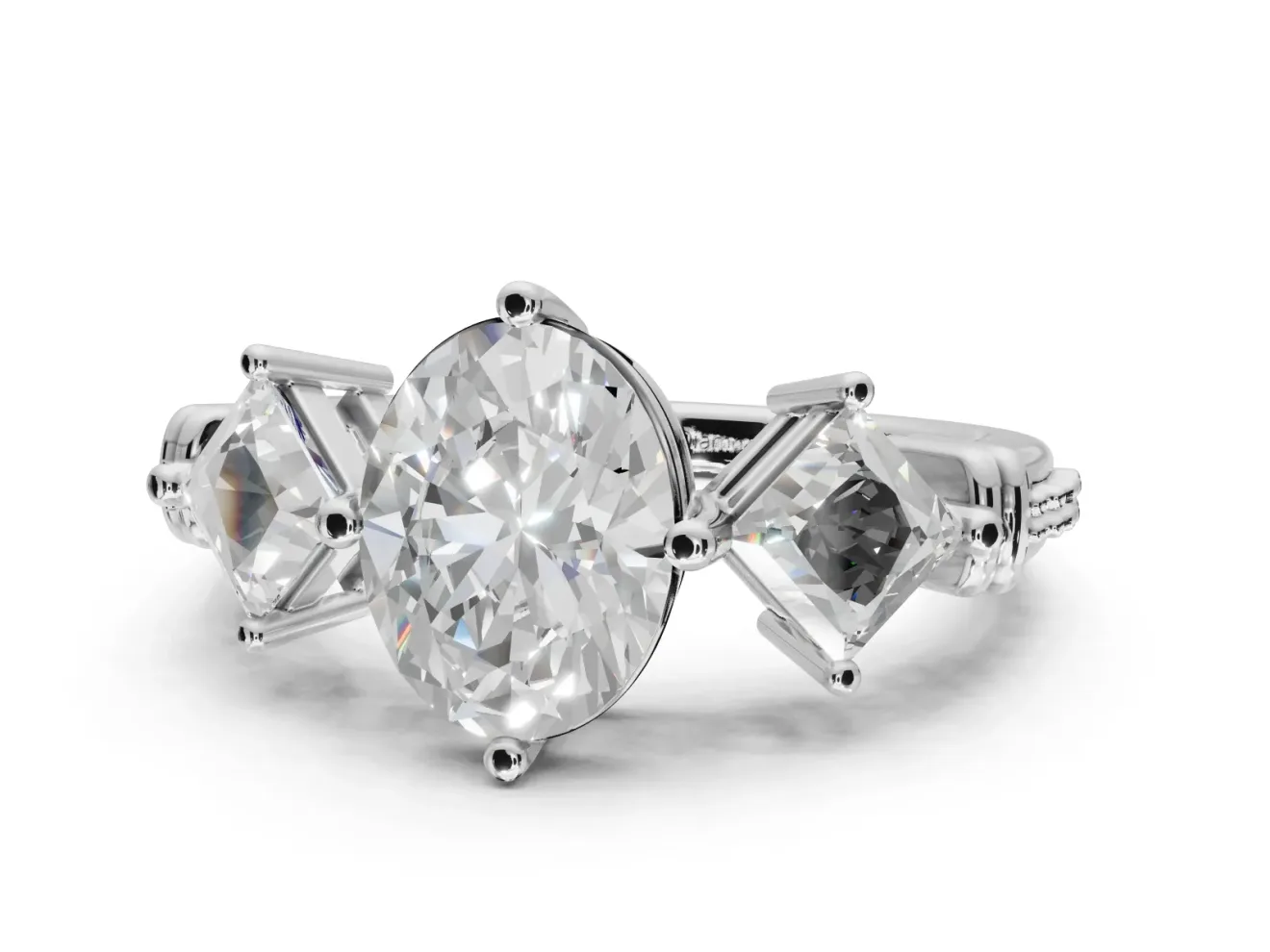 Oval Three Stone Engagement Ring Setting | On-Point Princess Side Stones | Sterling Silver