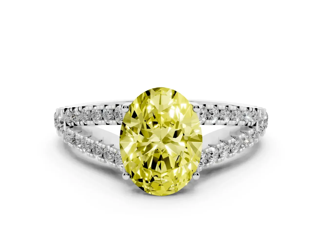 Oval Graduated Split Shank Engagement Ring Setting for a Fancy Yellow Lab-Grown Diamond | Platinum