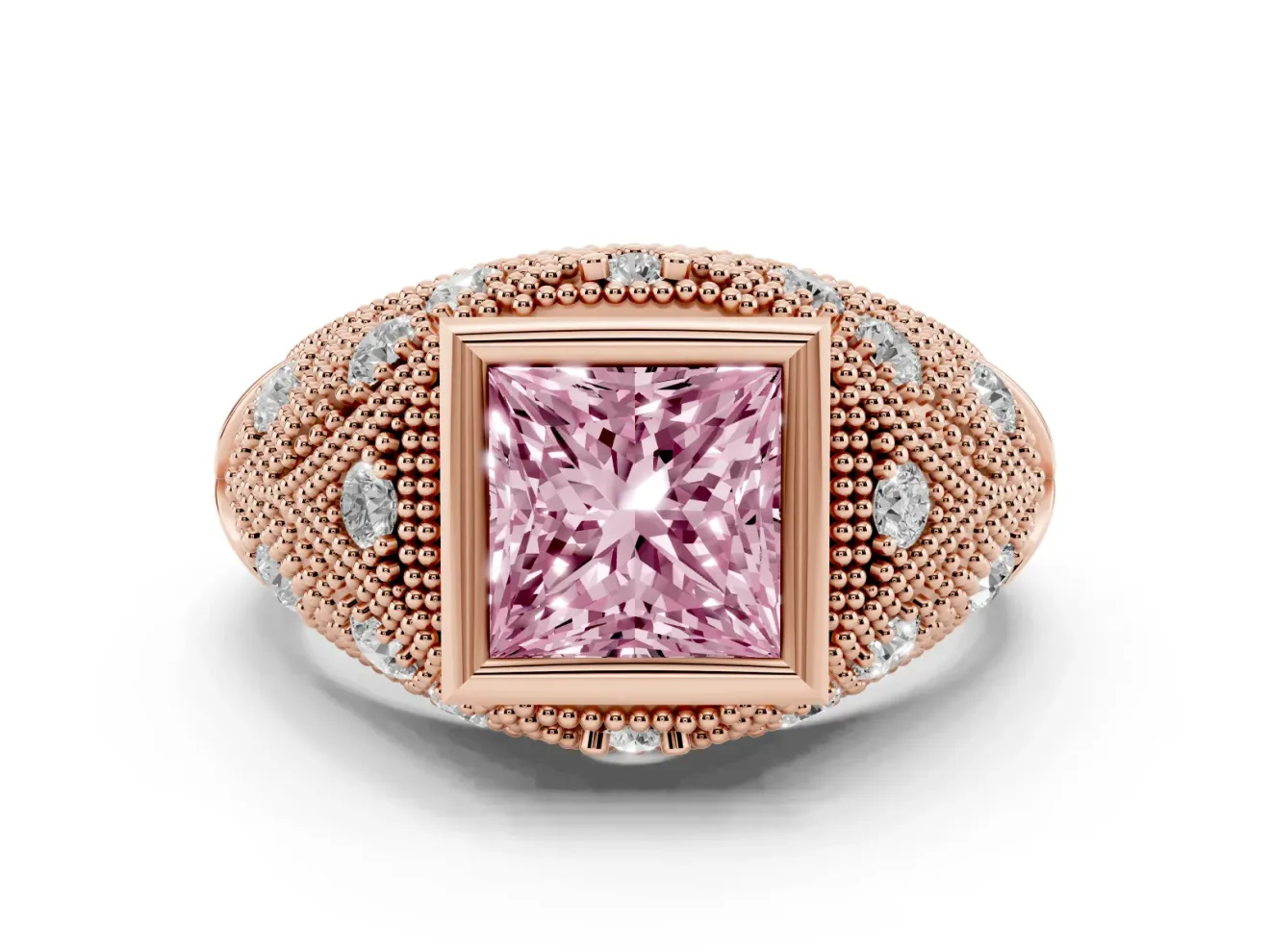 Princess Cut Vintage Bezel Engagement Ring Setting for a Fancy Pink Lab-Grown Diamond | Rose Gold