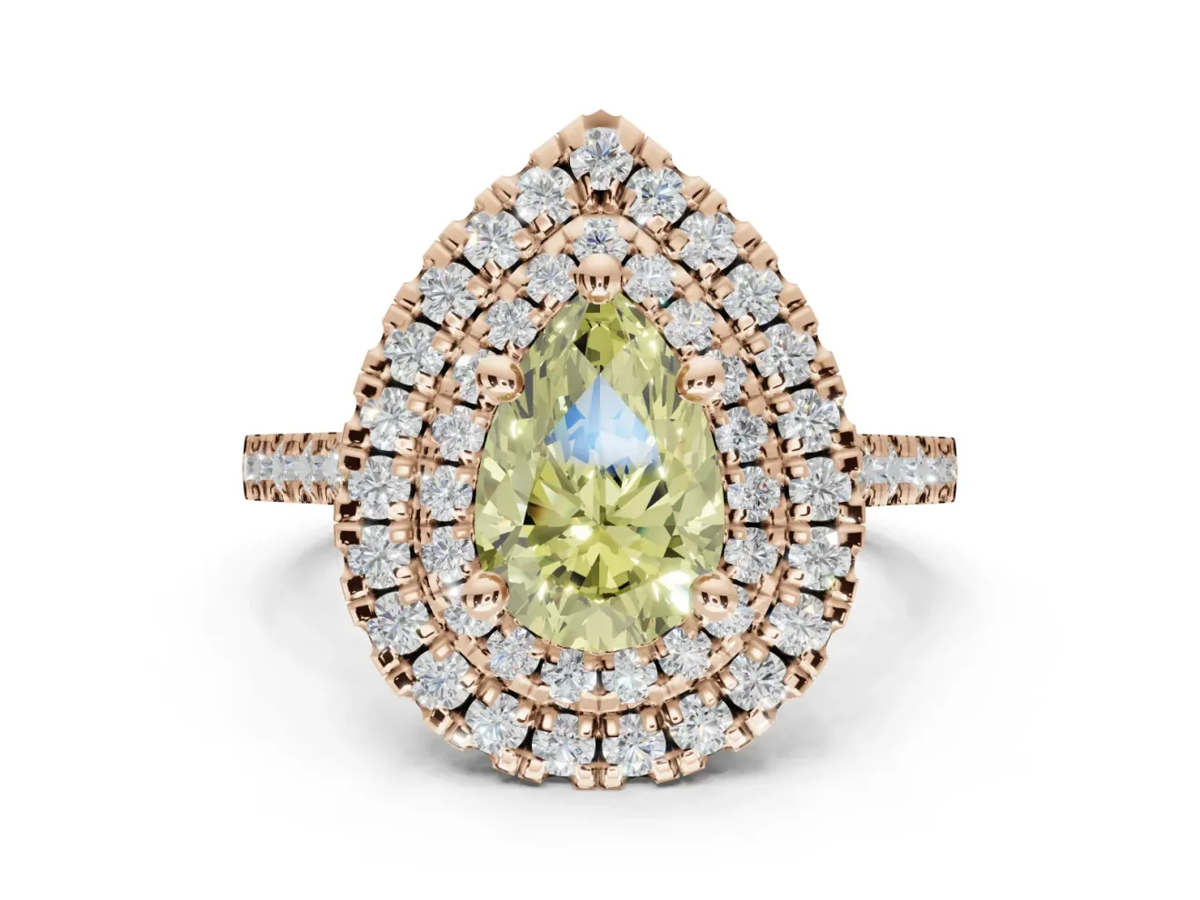 Pear-Shaped Double Halo Engagement Ring Setting for a Fancy Yellow Lab-Grown Diamond | Rose Gold