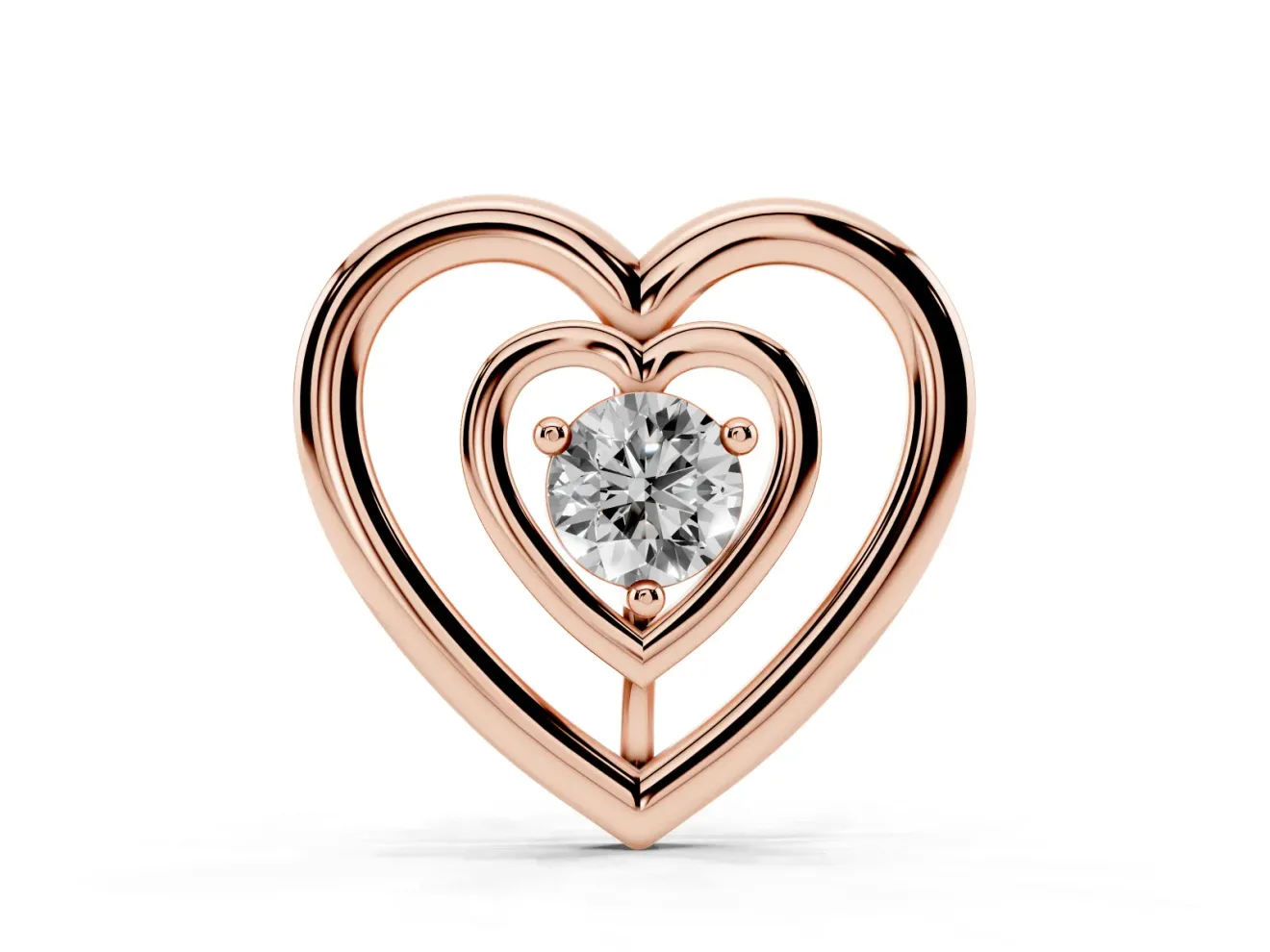Round Lab-Grown Diamond Double Heart Pendant Necklace | Open Heart Frame | Rose Gold