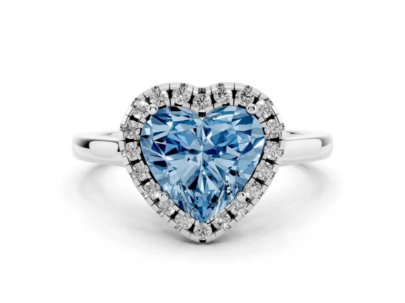 Heart-Shaped Halo Engagement Ring Setting for a Fancy Blue Lab-Grown Diamond | Flat Tapered Band | Sterling Silver