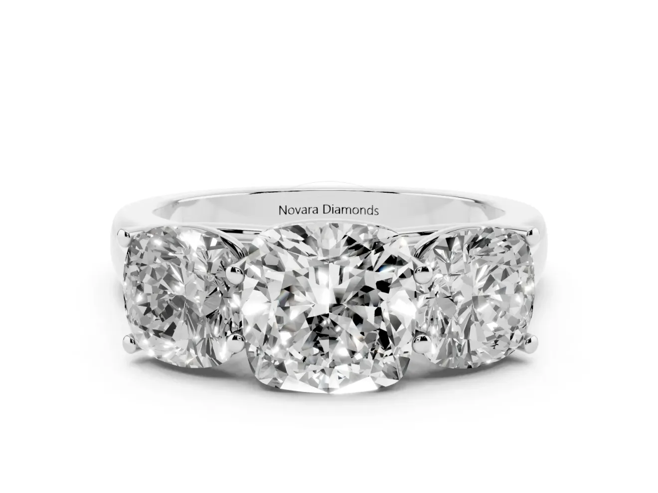 Cushion Cut Three Stone Engagement Ring Setting | Basket Prong Heads | Platinum
