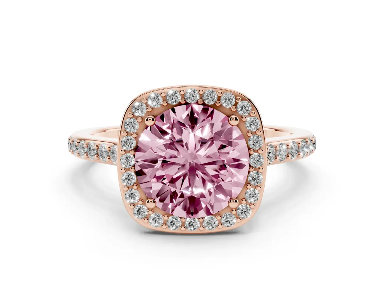 Round Halo Engagement Ring Setting for a Fancy Pink Lab-Grown Diamond | Rose Gold - Design NV-24729