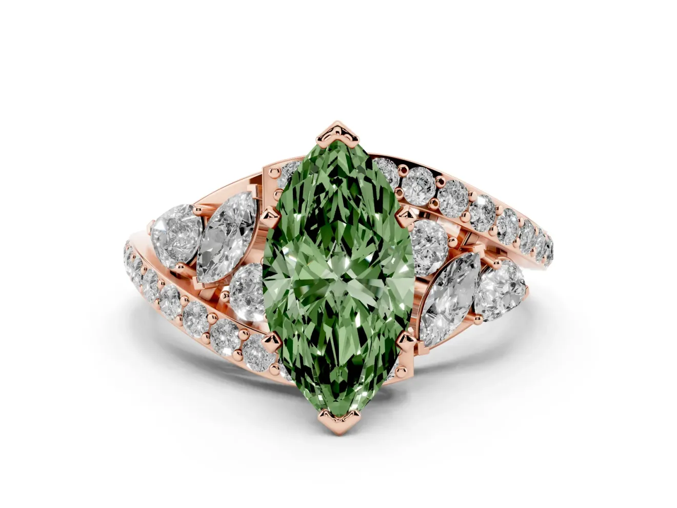 Marquise Bypass Pavé Engagement Ring Setting for a Fancy Green Lab-Grown Diamond | Rose Gold