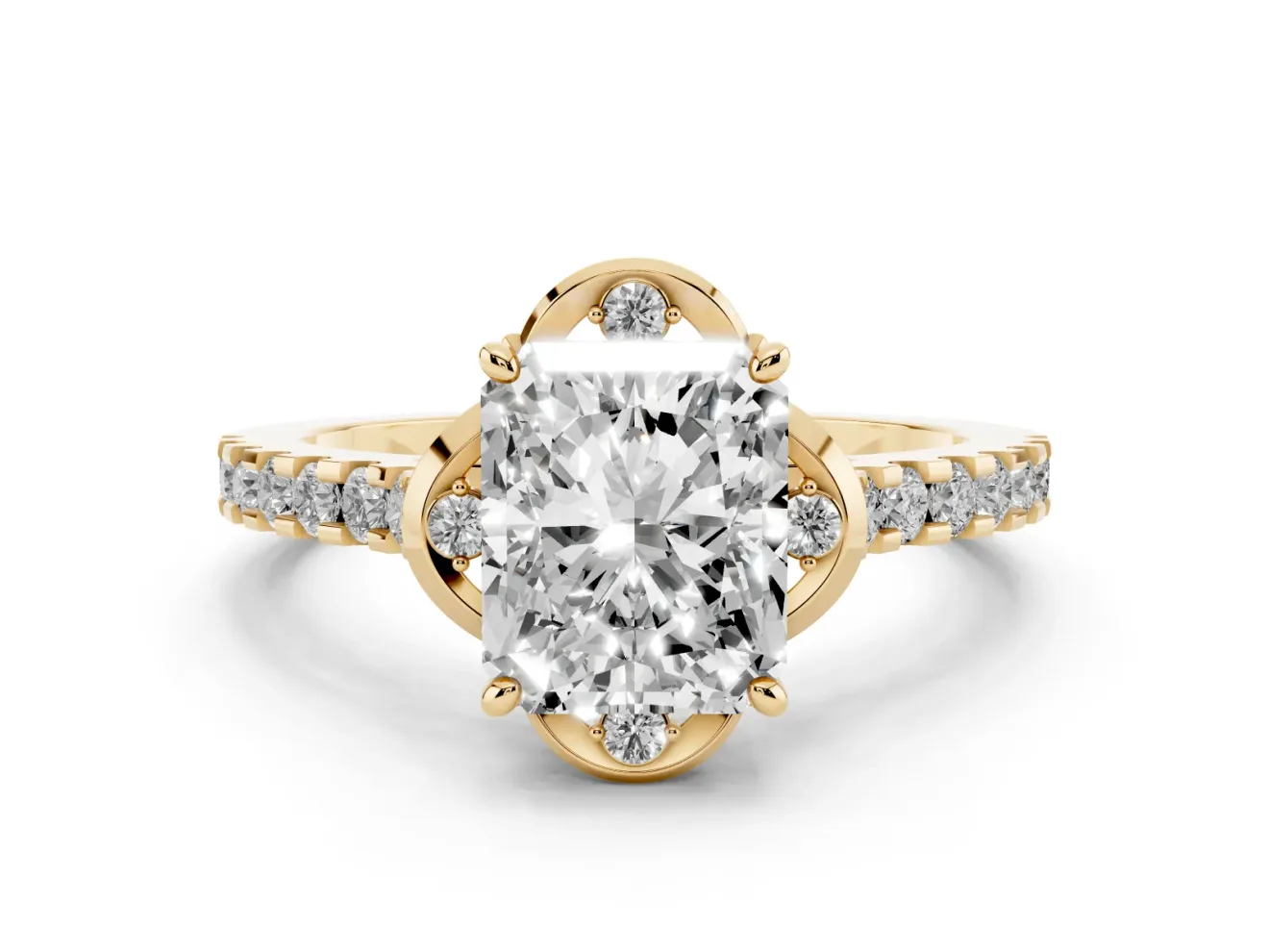 Radiant Cut Floral Petal Engagement Ring Setting | Petal Accents | Yellow Gold