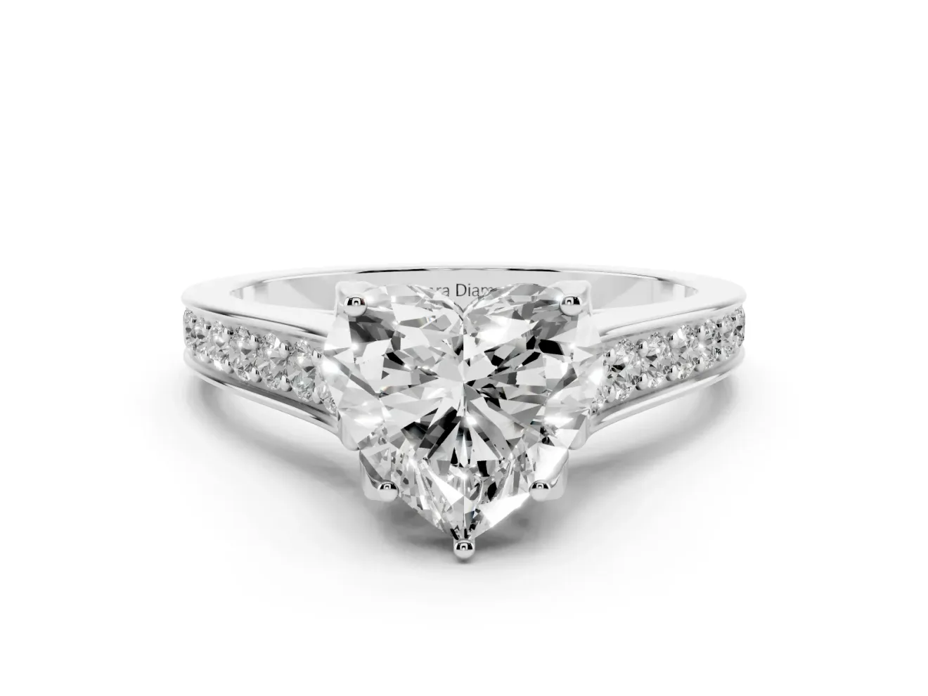 Heart-Shaped Graduated Pavé Solitaire Engagement Ring Setting | Wide Pavé Row Band | White Gold