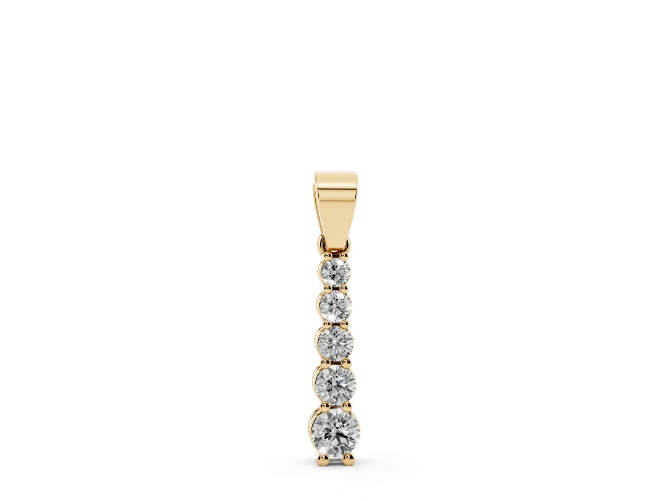 Round Lab-Grown Diamond Graduated Vertical Pendant Necklace | Prong Set | Yellow Gold