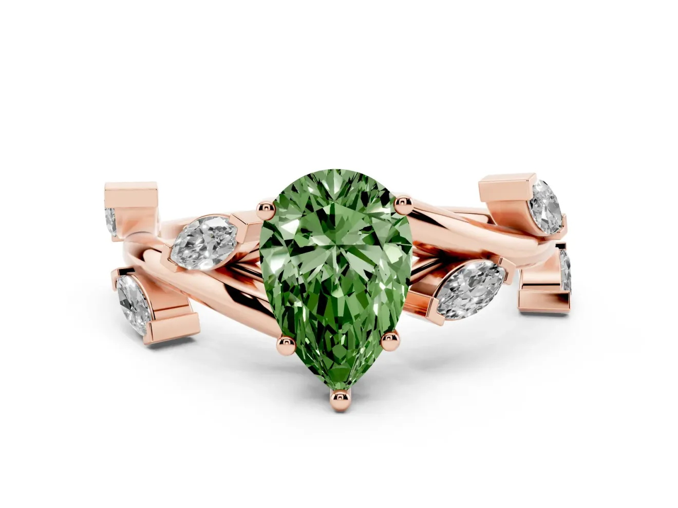 Pear-Shaped Twisted Vine Engagement Ring Setting for a Fancy Green Lab-Grown Diamond | Rose Gold