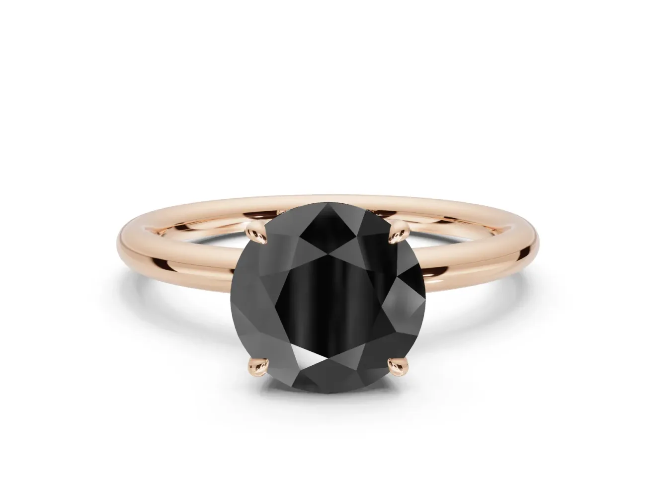 Round Hidden Halo Engagement Ring Setting for a Black Center | Thin Plain Band | Rose Gold