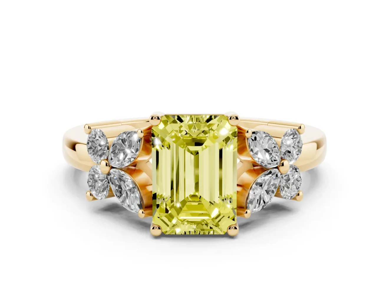 Emerald Cut Floral Engagement Ring Setting for a Fancy Yellow Lab-Grown Diamond | Yellow Gold