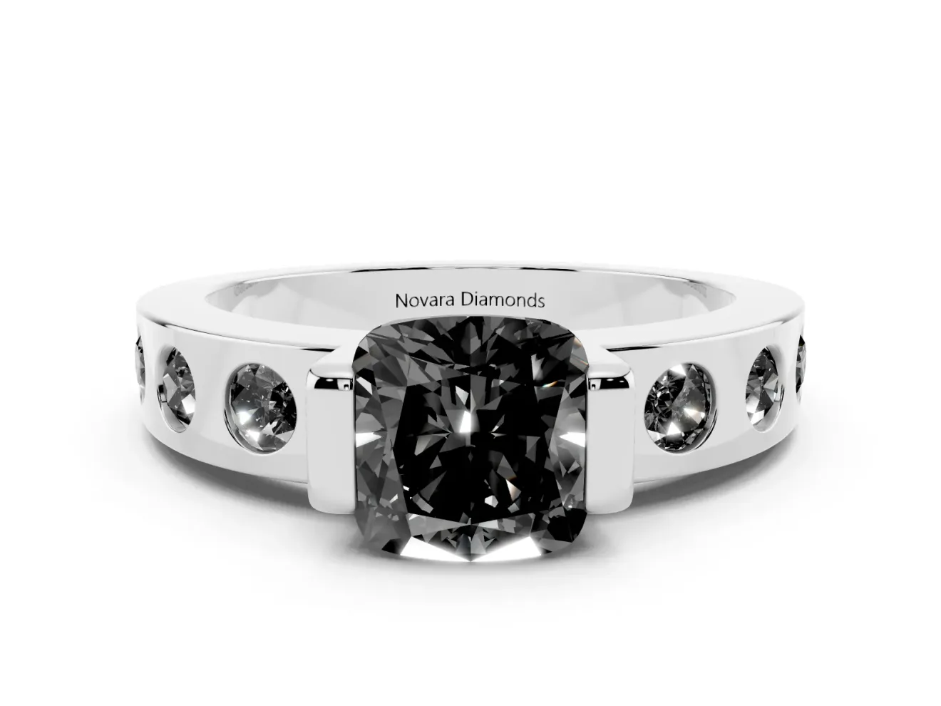Cushion Cut Tension Style Engagement Ring Setting for a Black Center | White Gold
