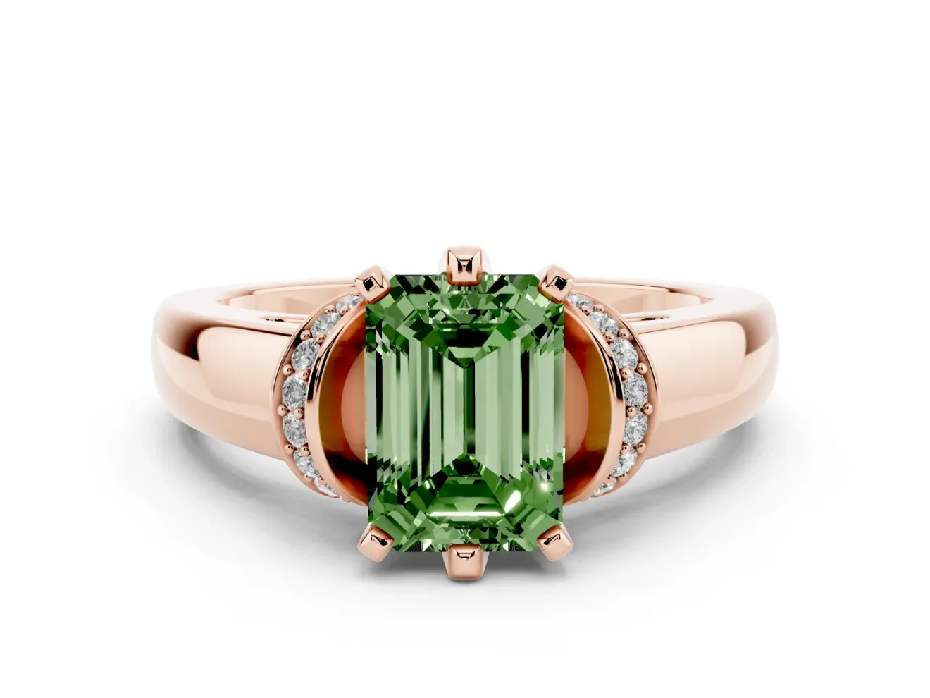 Emerald Cut Pavé Collar Engagement Ring Setting for a Fancy Green Lab-Grown Diamond | Rose Gold