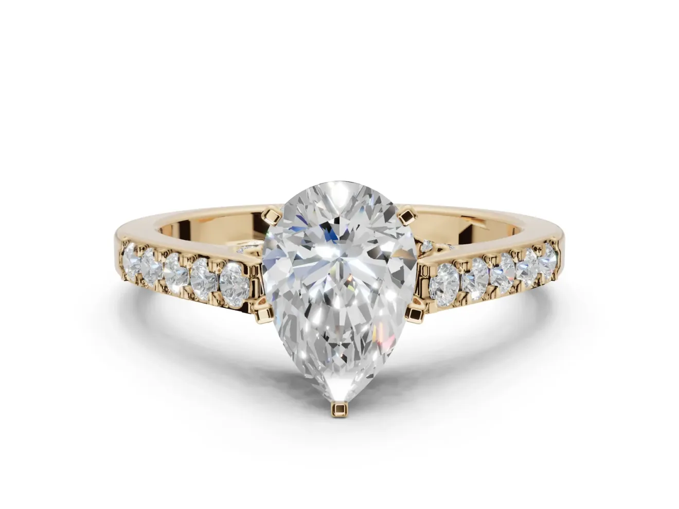 Pear-Shaped Pavé Solitaire Engagement Ring Setting | Crossover Gallery | Yellow Gold