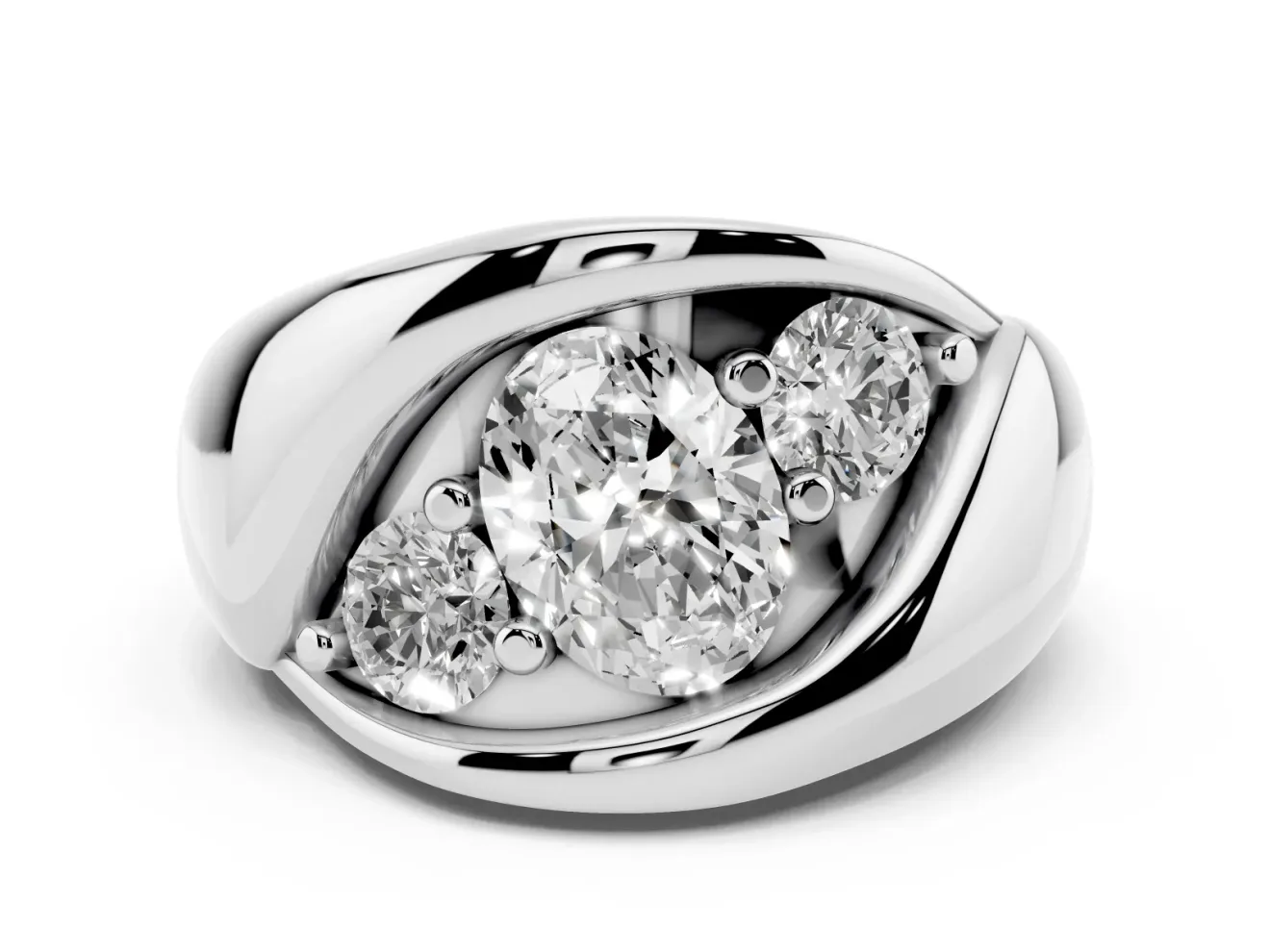 Oval Cut Diamond Channel-Set Crossover Ring Set in White gold