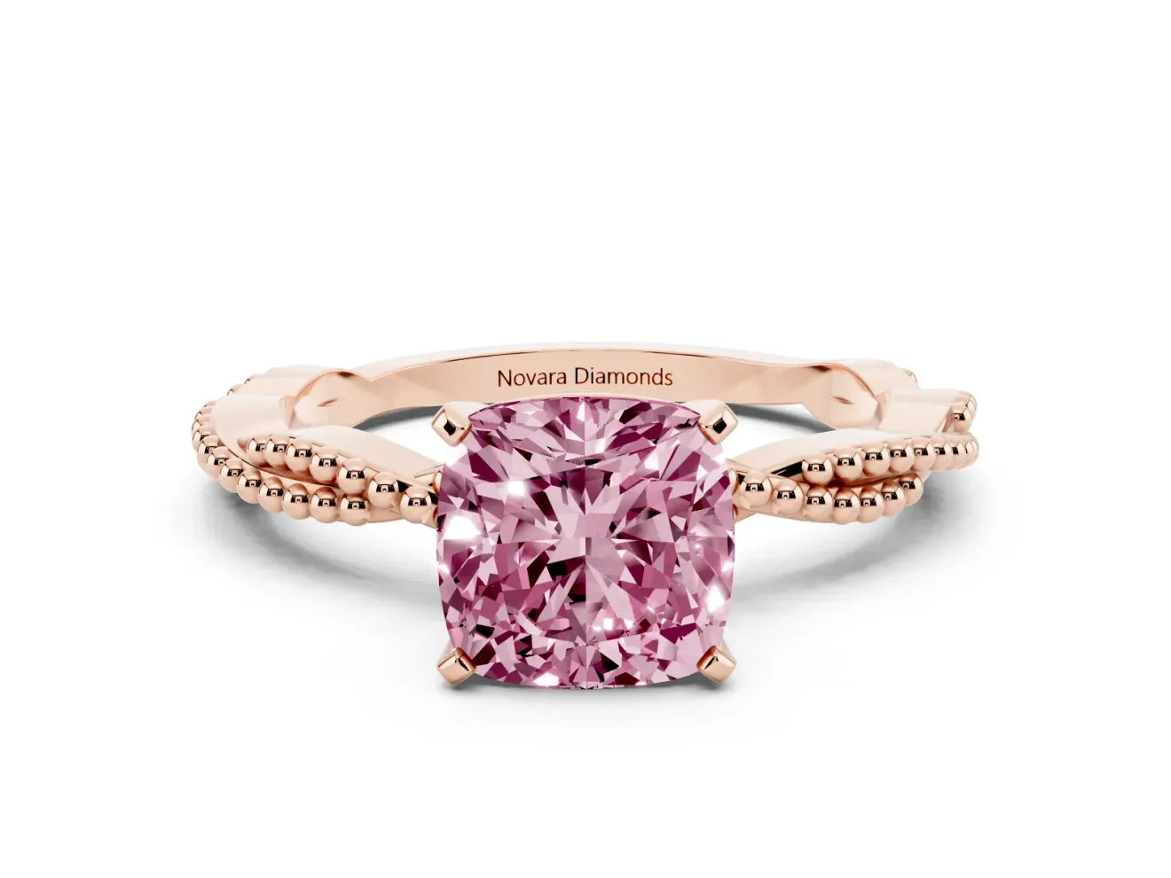 Cushion Cut Twisted Solitaire Engagement Ring Setting for a Fancy Pink Lab-Grown Diamond | Rose Gold