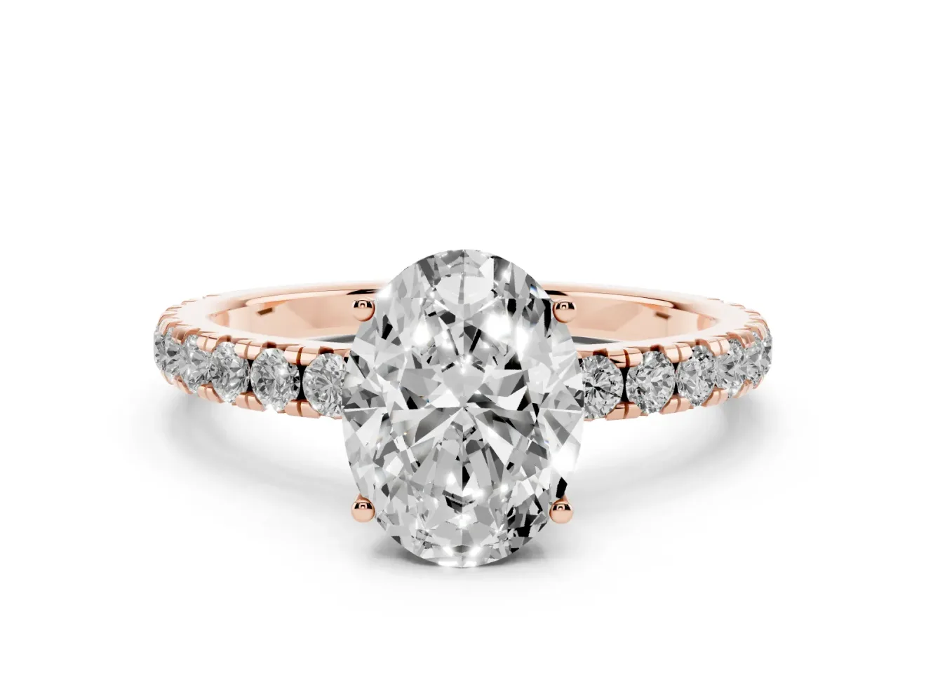 Oval Pave Engagement Ring Setting | Shared Prong Band | Rose Gold