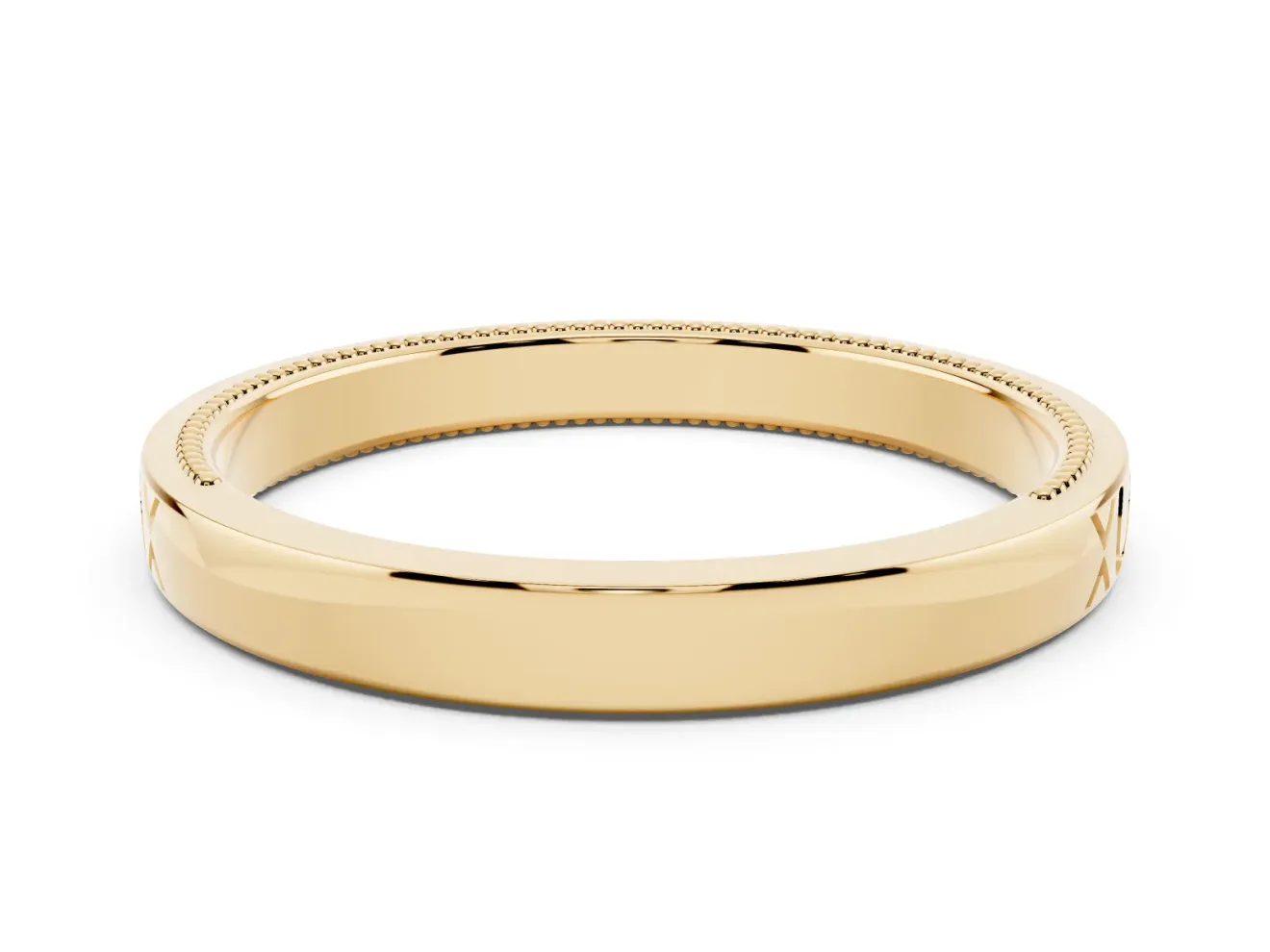 Vintage Engraved Wedding Band | X and Scroll Motifs | Yellow Gold