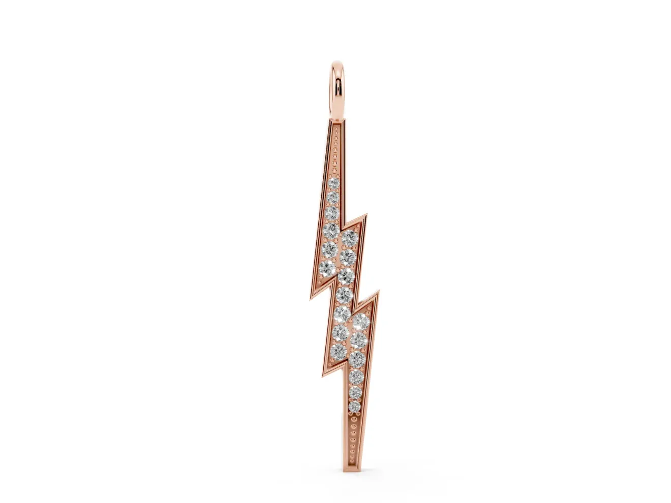 Round Lab-Grown Diamond Pavé Lightning Bolt Pendant Necklace | Polished Rim | Rose Gold