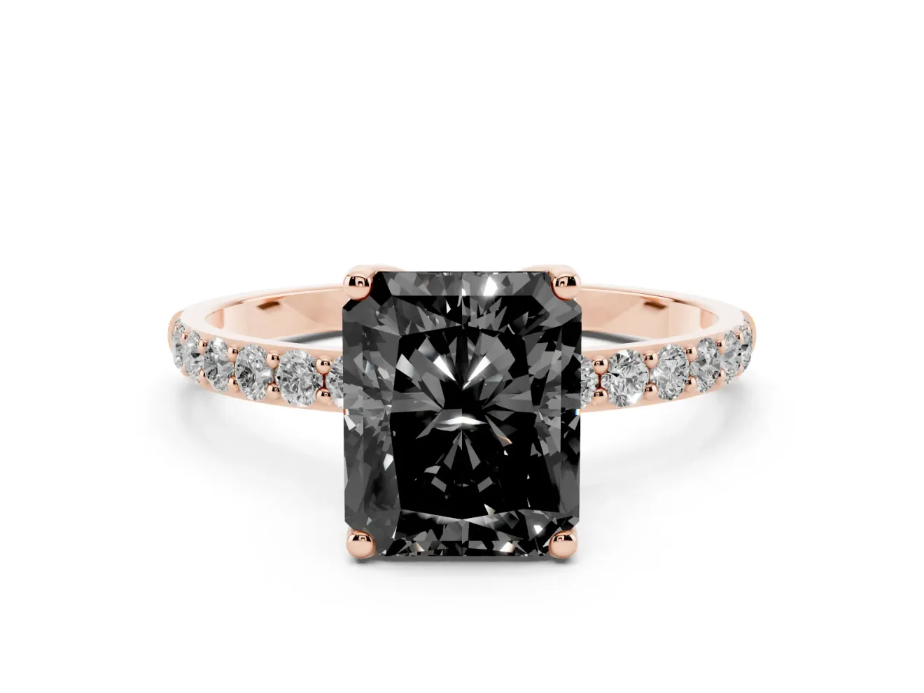 Radiant Cut Pavé Solitaire Engagement Ring Setting for a Black Center | Slim Band | Rose Gold