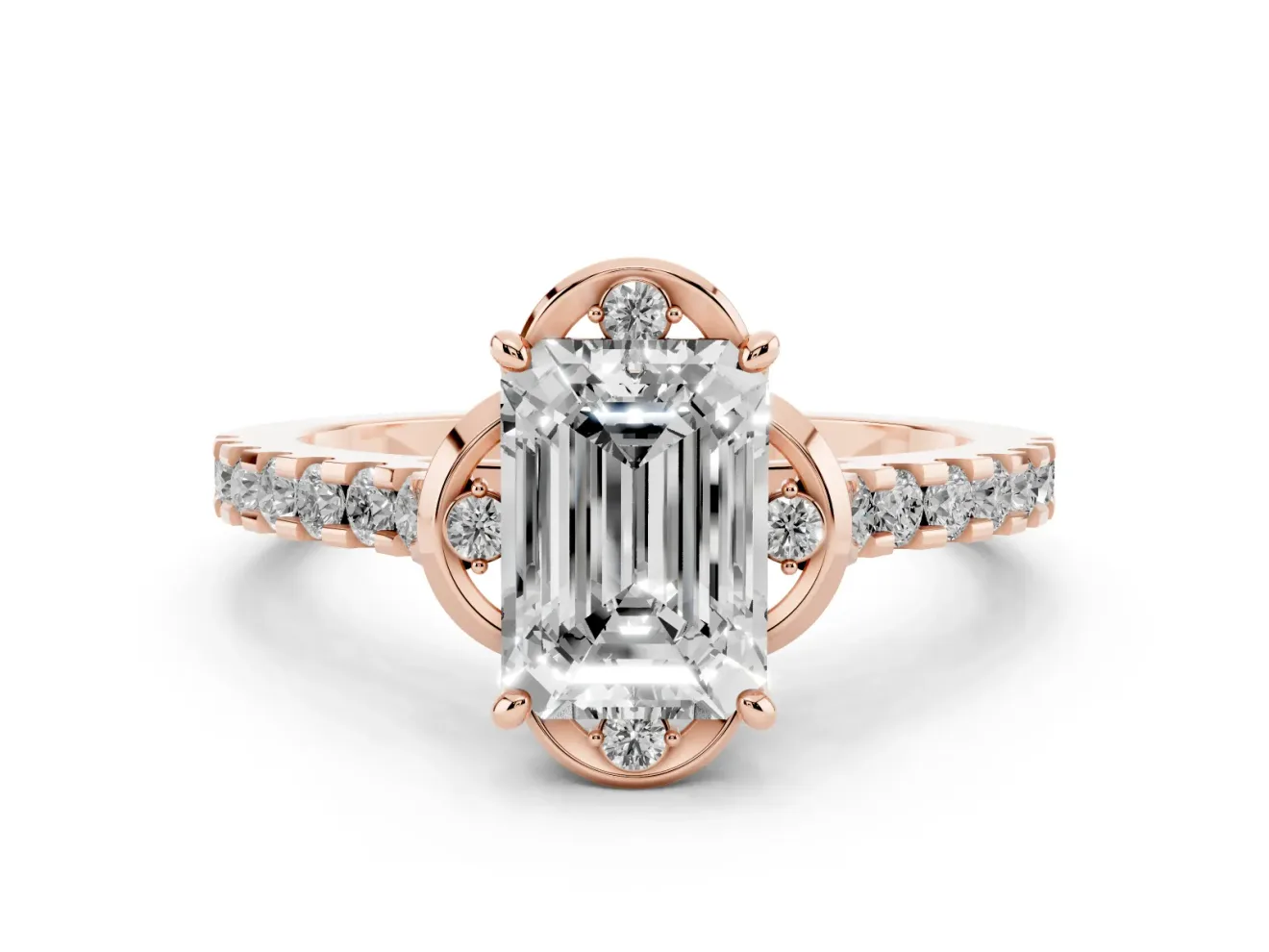 Emerald Cut Floral Petal Engagement Ring Setting | Petal Accents | Rose Gold