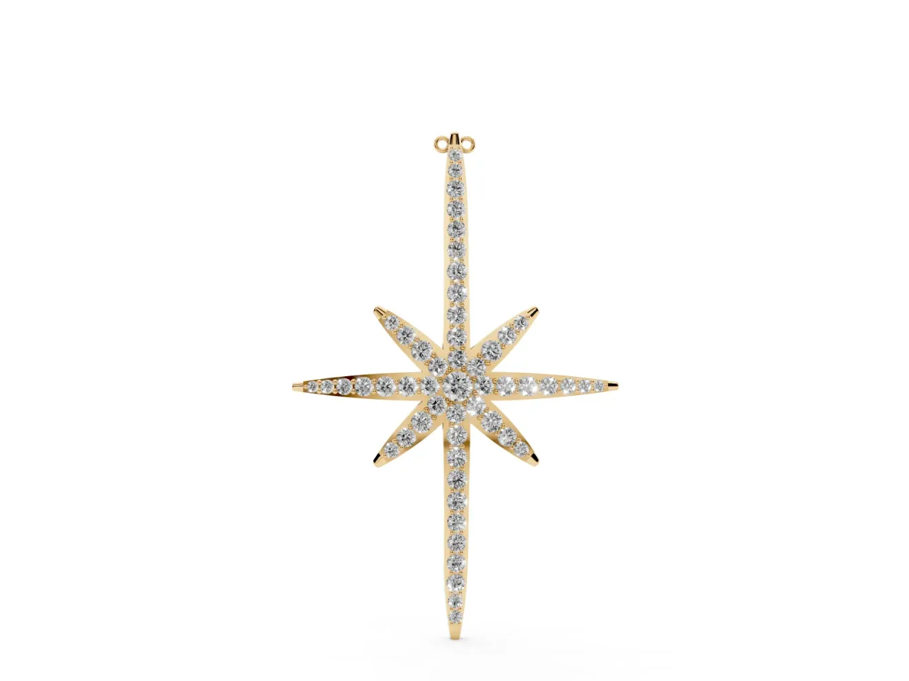 Round Lab-Grown Diamond Pavé Starburst Pendant Necklace | Eight-Point Star | Yellow Gold