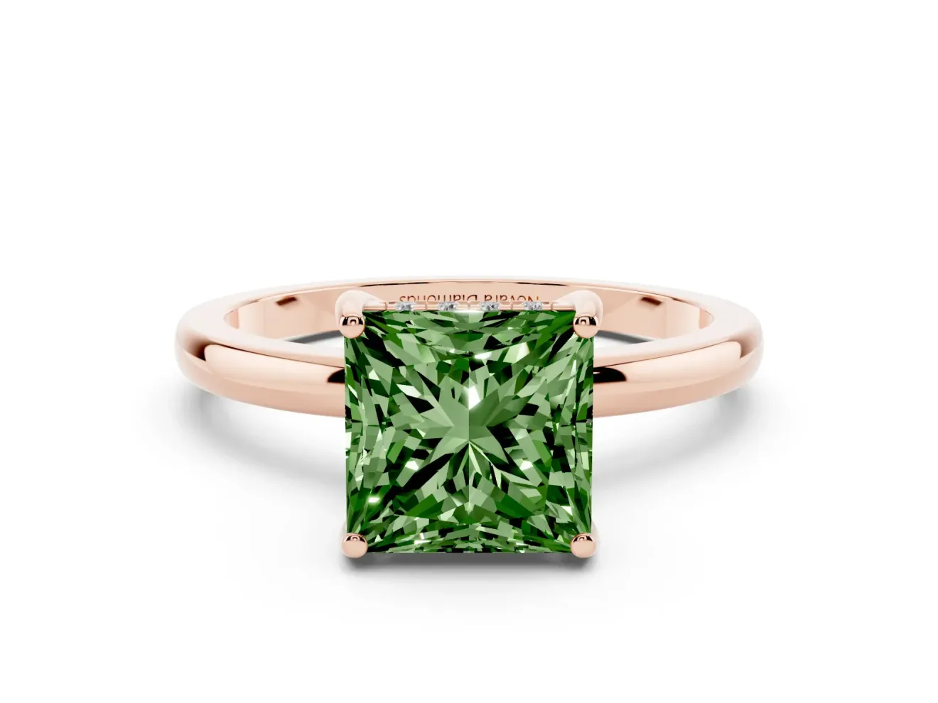 Princess Cut Engagement Ring Setting for a Fancy Green Lab-Grown Diamond | Hidden Halo | Rose Gold